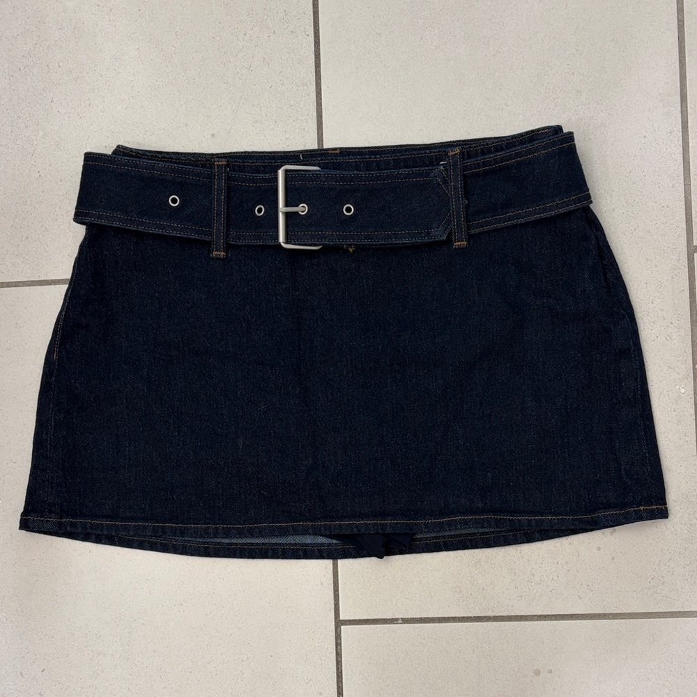 Dark Denim Mini Skirt with Belt